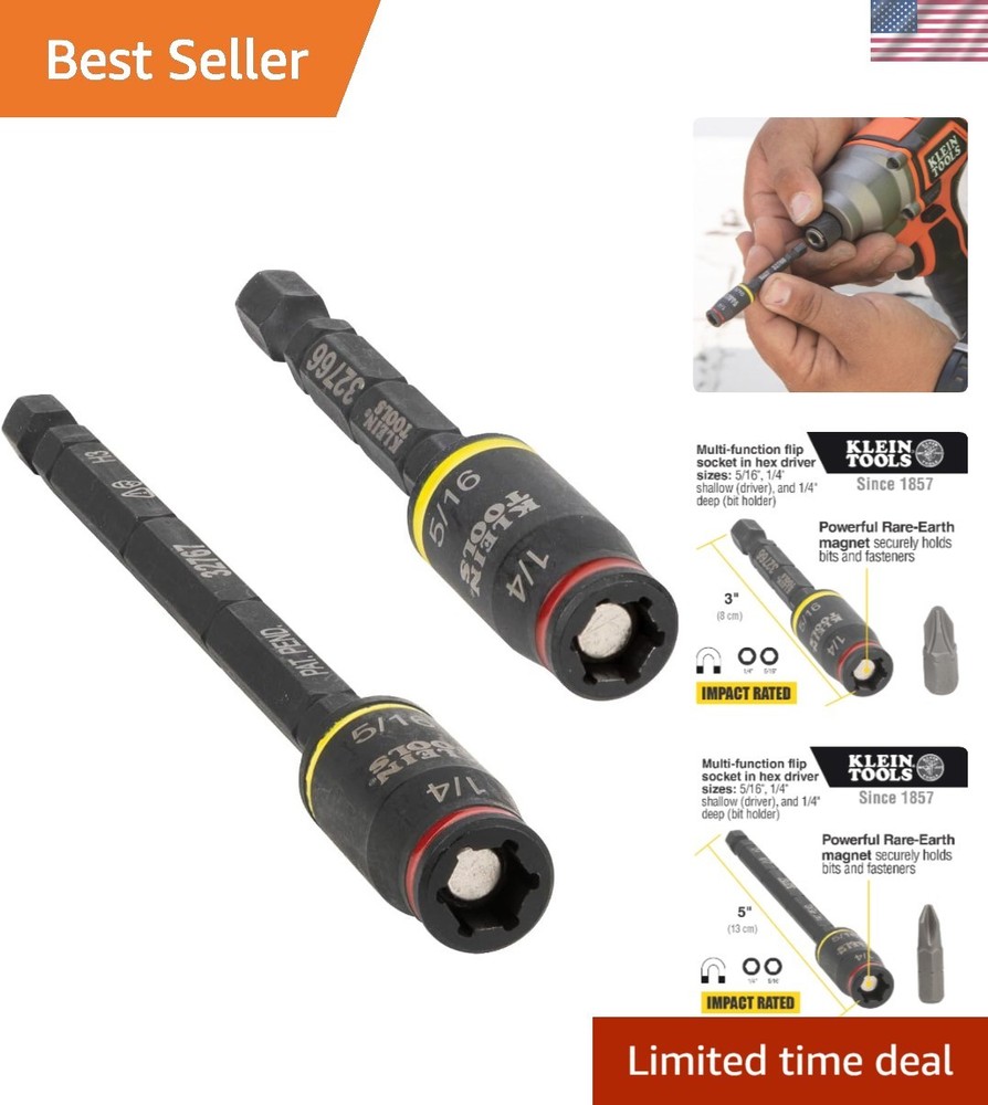 Klein 32768 Impact Driver Set: 3-in-1 Flip Socket, Hex Sizes, 2-Piece Elegance