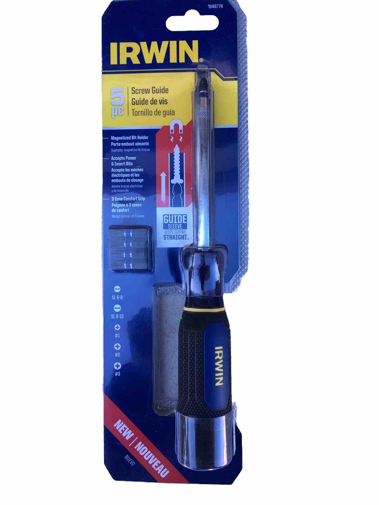 Irwin 5 pcs. Multi-Bit Screwdriver With 1/4” Interchangeable Bits Guide Sleeve