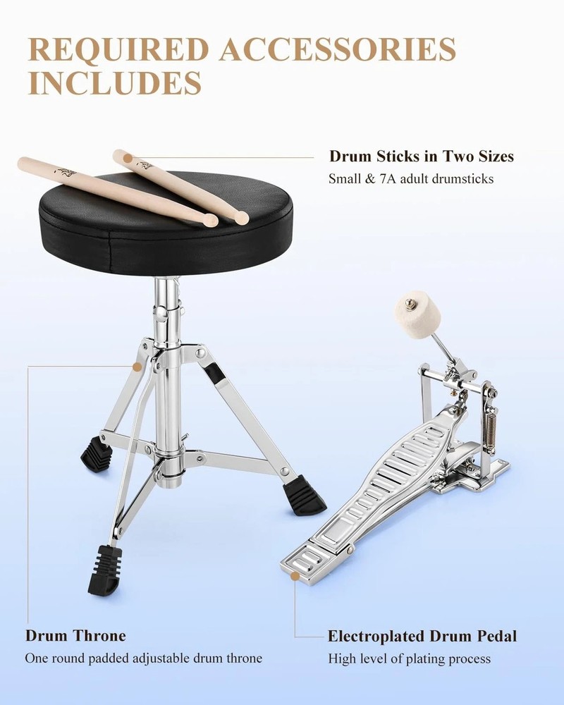 Eastar 14" Kids Drum Kit 3-Piece Set – Beginner Drum Set Adjustable Stool
