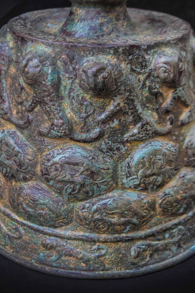 Islamic Mamluk Candlestick Base, Embossed and Engraved Bronze, Middle Eastern