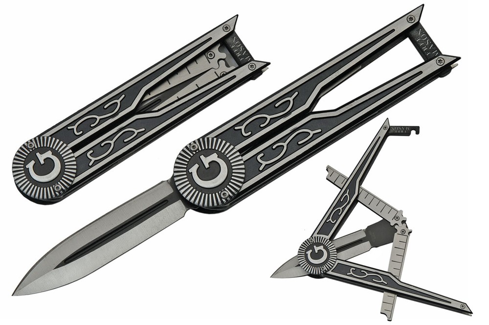 9" Masonic Square and Compass Folding Knife - Freemason Gift