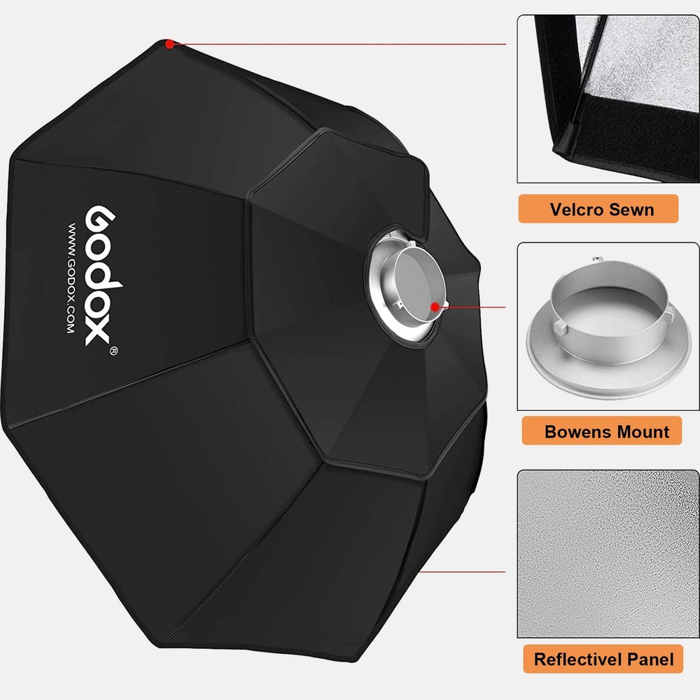 US Godox 120cm/47" Octagonal Softbox Bowens Mount Compatible for LED,Monolight