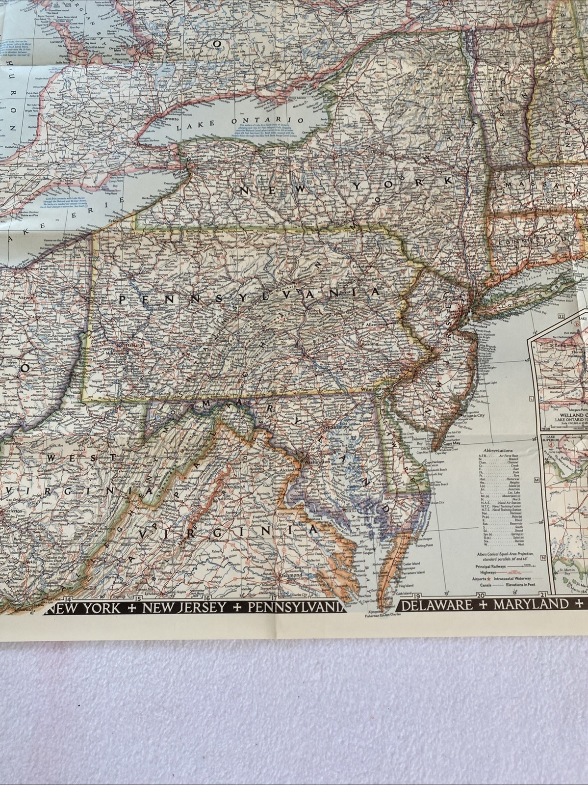 Great Lakes Region USA & Canada - National Geographic Map December 1953 42x28”