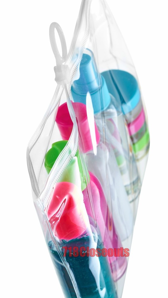 8pc Mini Travel Plastic Transparent Empty Toiletry Bottle & Makeup Container Zip