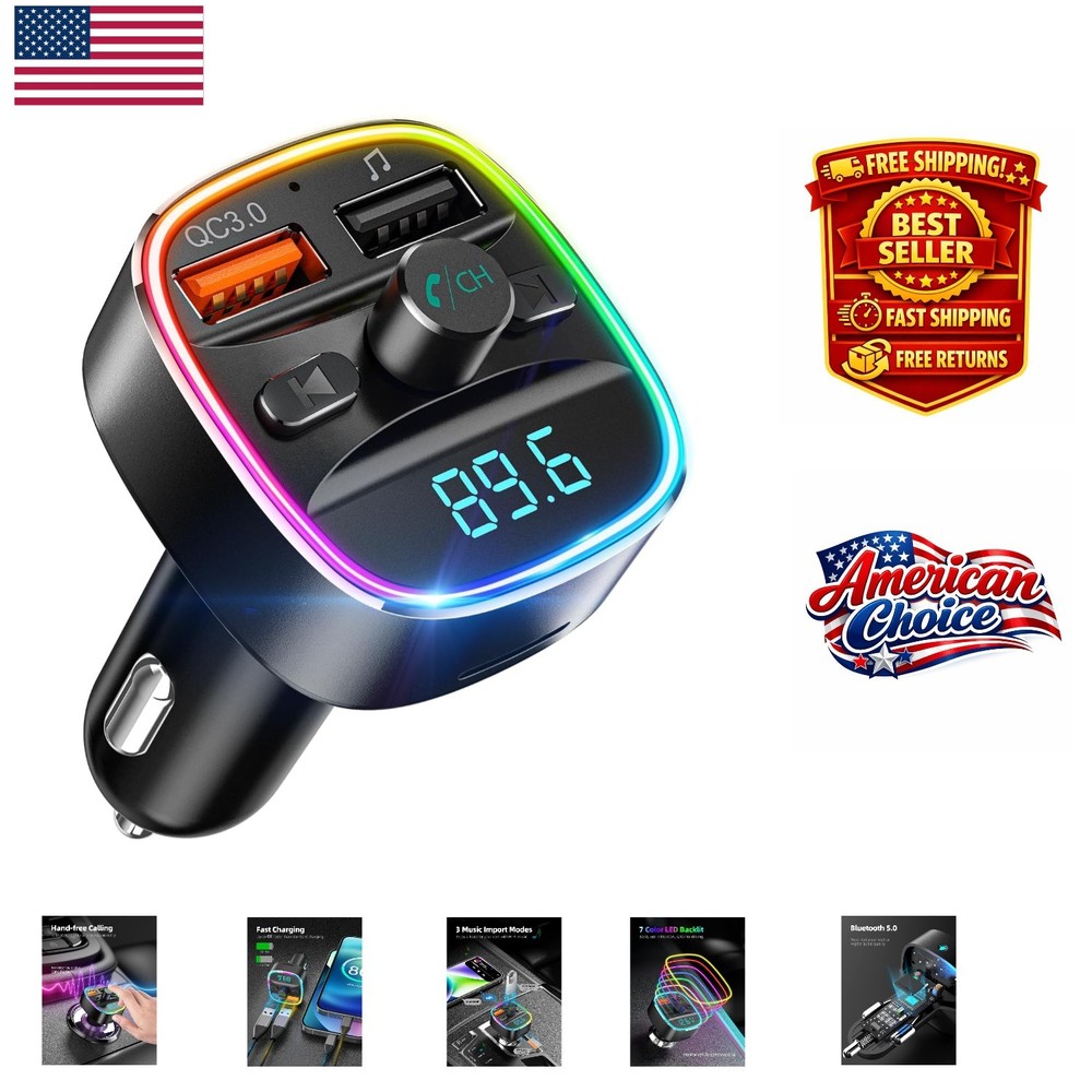 Bluetooth FM Transmitter with Dual USB Charger & LED Light - Crystal Clear Audio