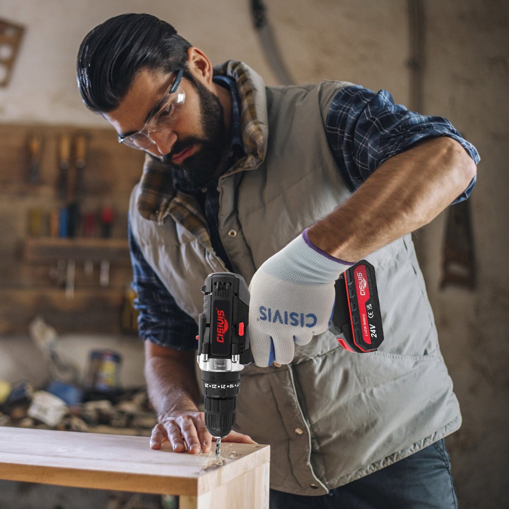 24V Cordless Impact Driver Hammer Drill Combo Kit with 2 Battery & Charger.