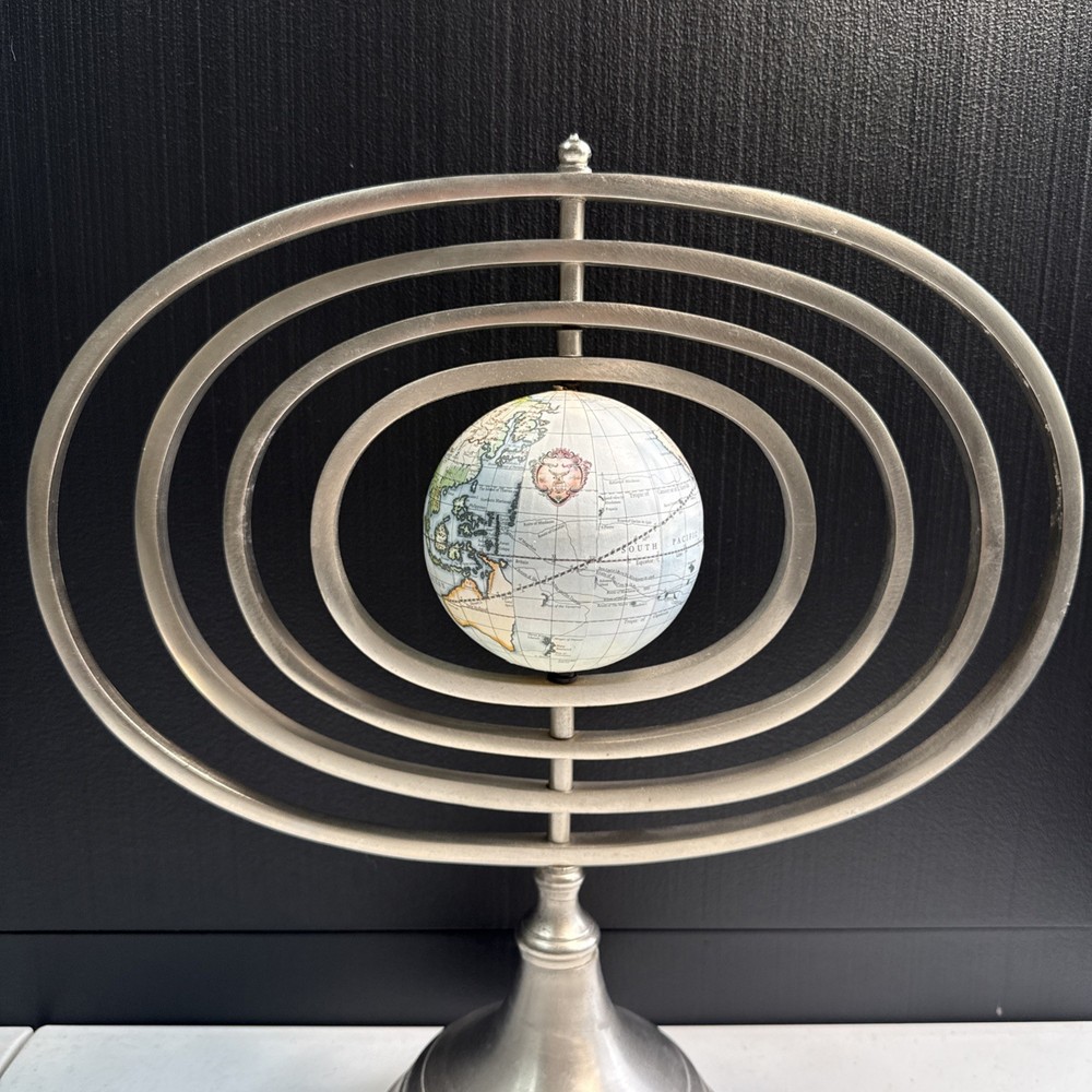 Armillary Sphere Silver Pewter Rotating Spinning Globe