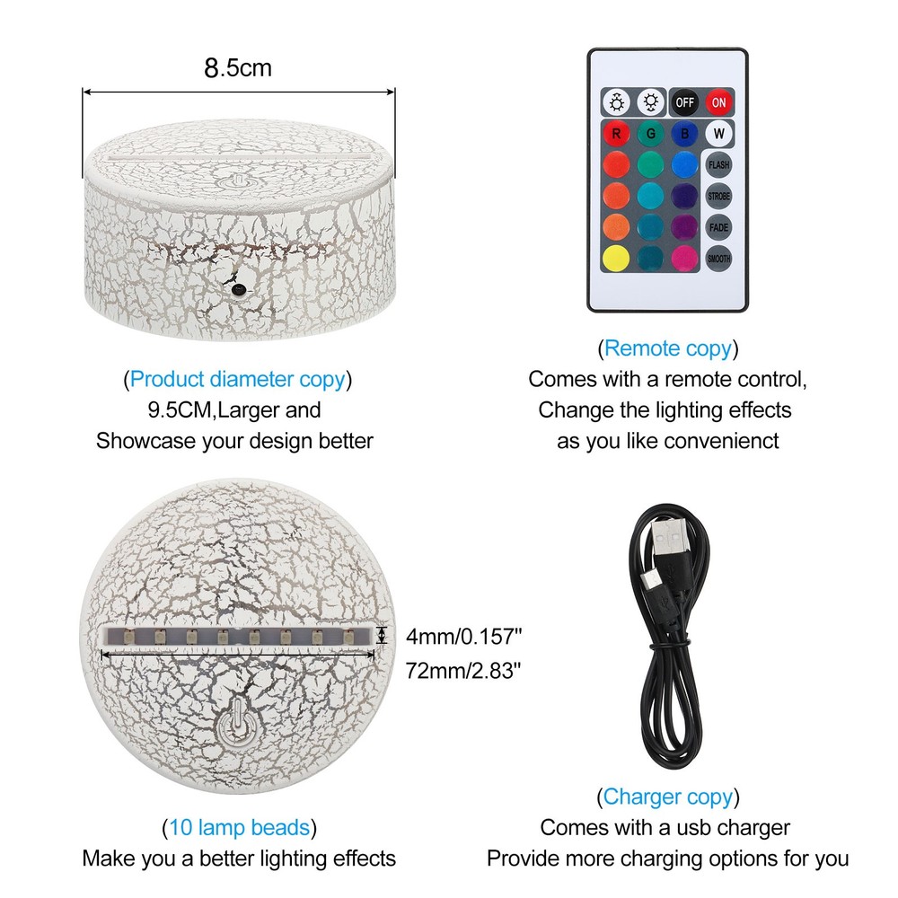 4 Pieces 3D LED Lamp Base Crack Pattern Night Light Base 16 Color Light