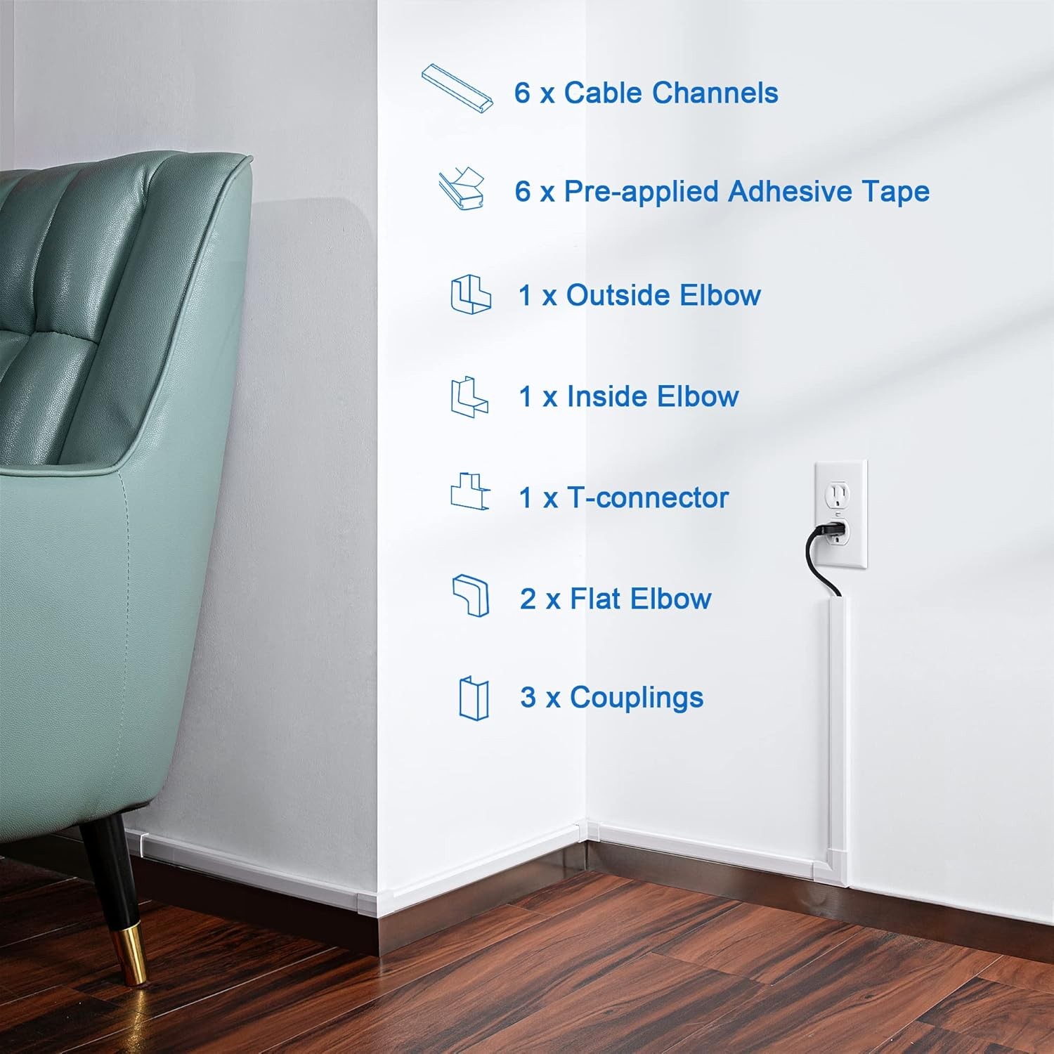 Black Cord Cover Wall Kit 94.5in Cable Raceway Concealer Wire Hider TV Mount