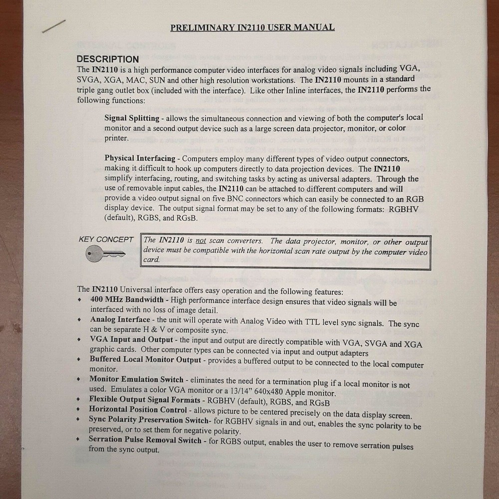 Inline IN2110 Computer Video Interface...NEW