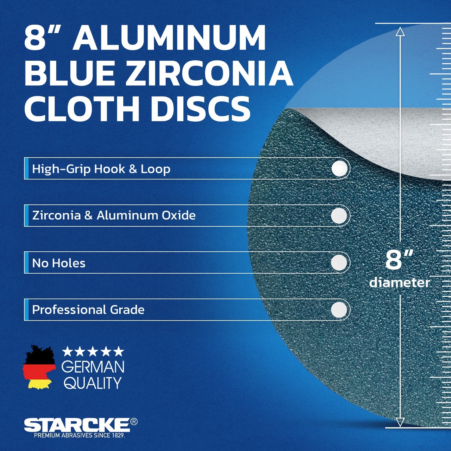 Starcke Premium 8 Inch Hook and Loop Grip Sanding Discs No Hole 25 Pack