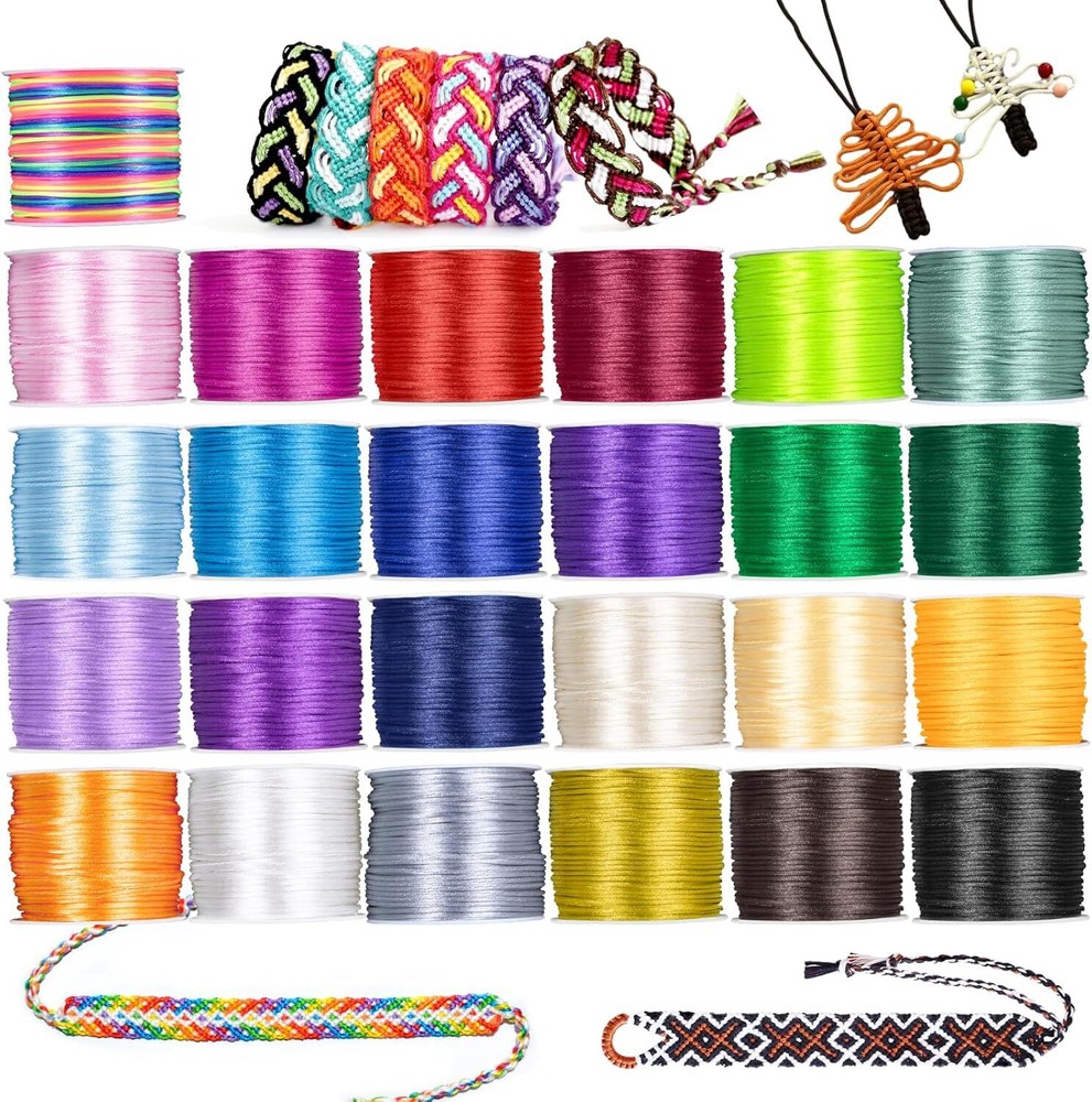 HTVRONT 25 Rolls Nylon String for Bracelets, 1.5mm Satin Silk 25 Colors
