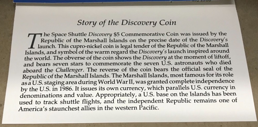 1988 Space Shuttle Discovery $5 Commemorative Coin &Folder Set Marshall Islands