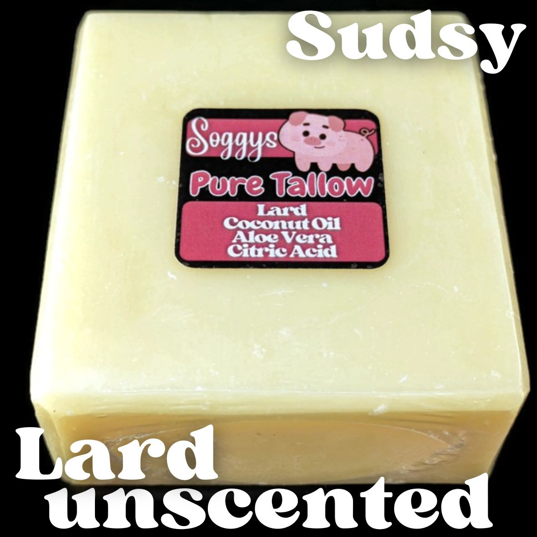 Bar Soap, Pig Tallow, Unscented, Sudsy, Handcrafted, All Natural, 5-6 oz