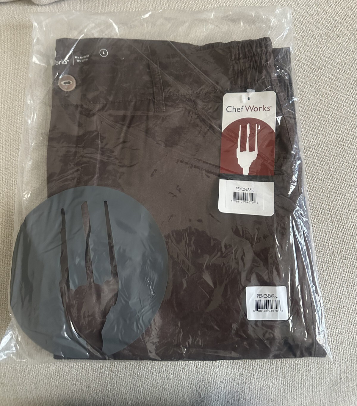 NEW! Genuine! Chef Works Professional Men Taupe Chef Pants L PEN02-Ear-L