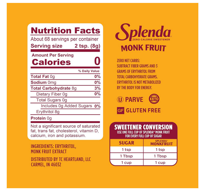 SPLENDA Monk Fruit Zero Calorie Plant Based 19 oz