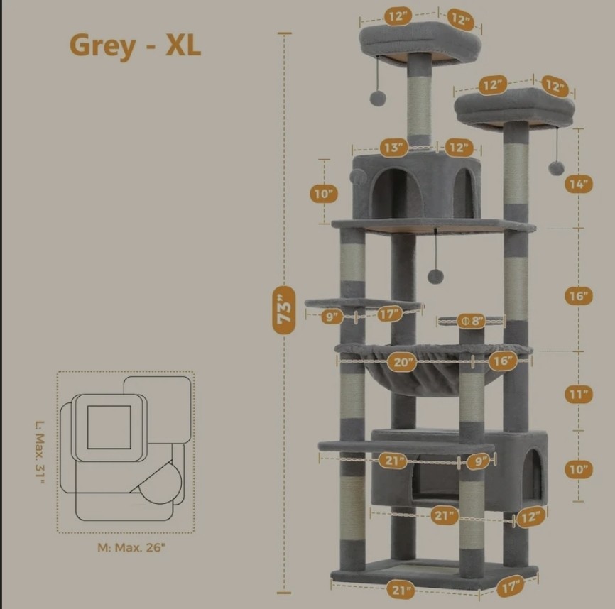 73"Cat Tree for Cats Multi Level Play Tower Condo Cat Scratching Post