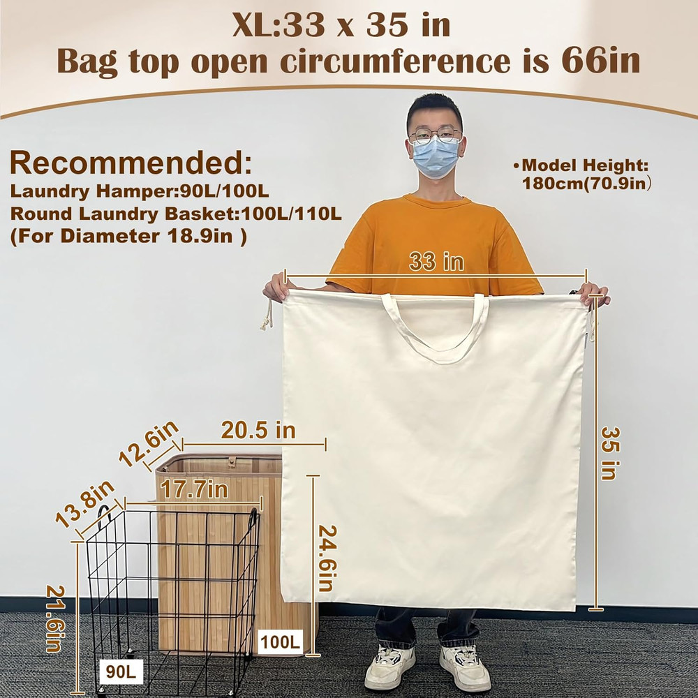 Canvas Laundry Bag 33"X 35", Thick Cotton Laundry Bag with Handles & Drawstring,