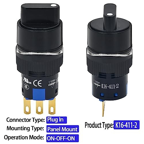 UL Listed Mini Rotary Switch 16mm 5/8" Selector Switch 2 2 Position, 3 Pin