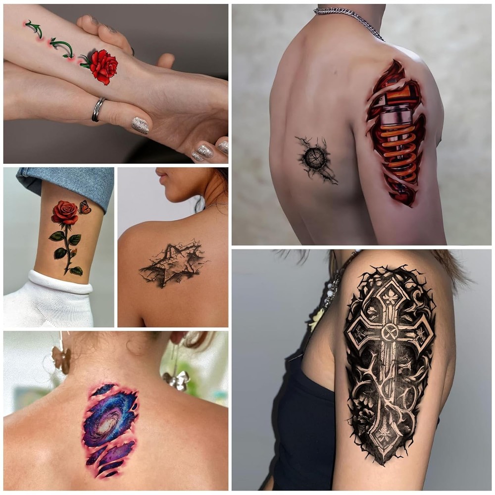 77 Sheets 3D Realistic Temporary Tattoos Adults Kids, Large,