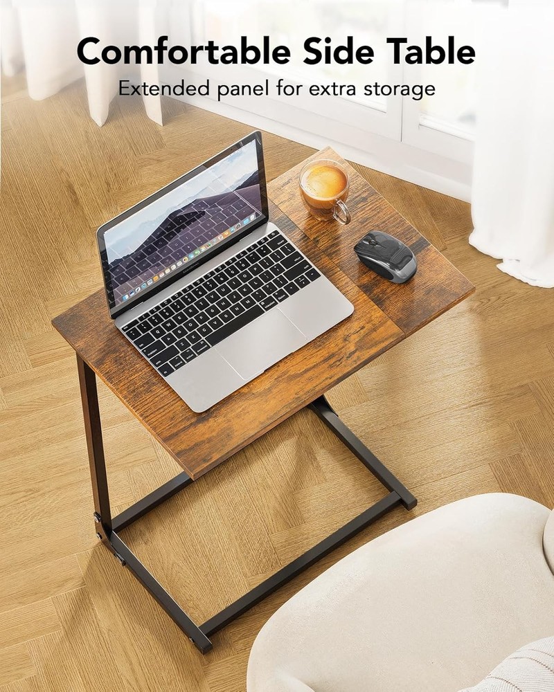 C-Shaped Side Table C Table Sofa W/ Two-Piece Desktop & Metal Frame Large