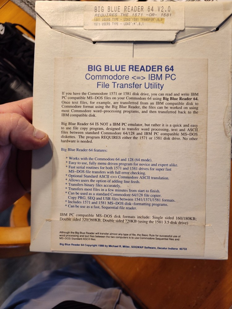 Big Blue Reader 64 Commodore IBM MS-DOS File Transfer Utility on 5.25 disk