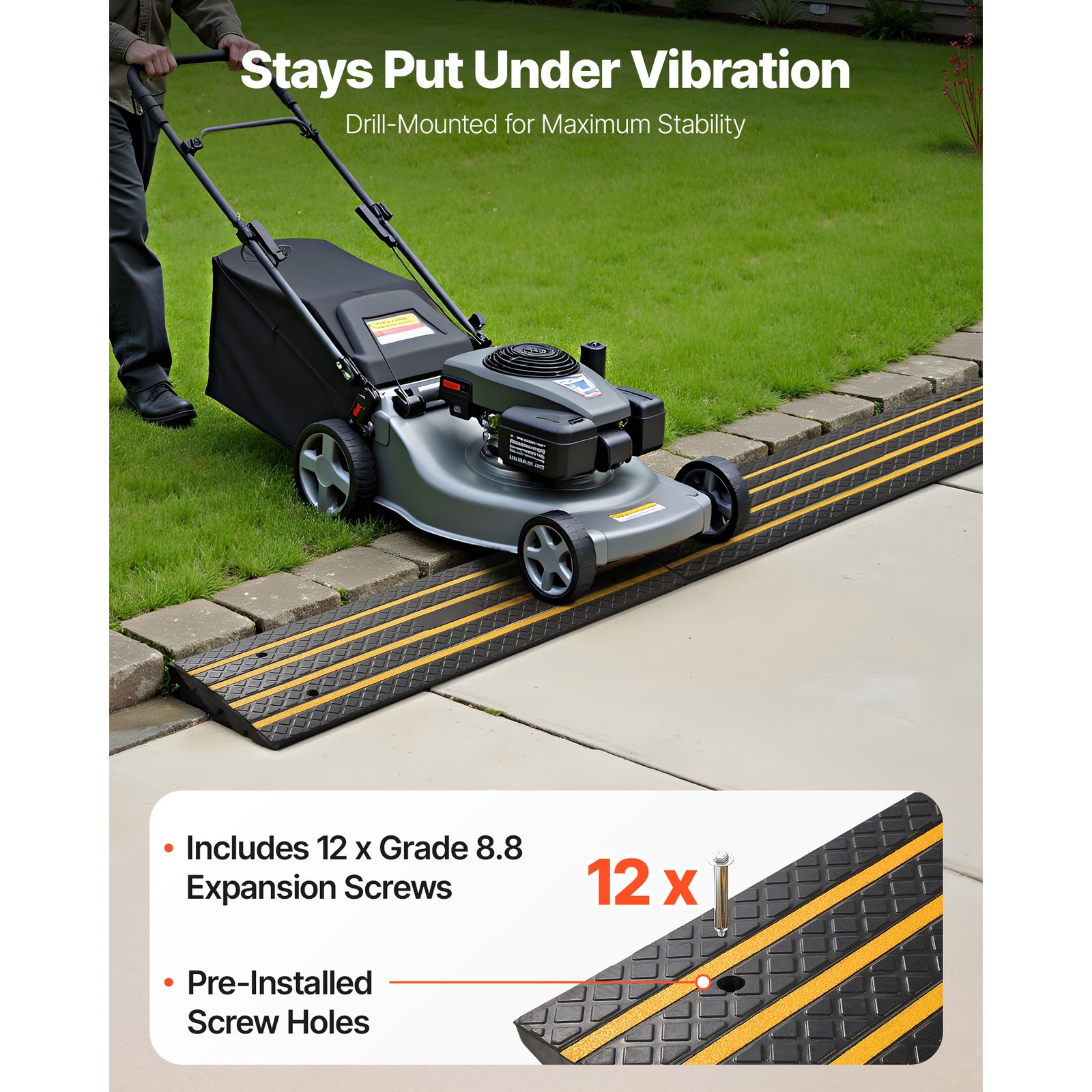 Uimoso 3-Piece Rubber Driveway Ramp Set, 2.6-Inch Rise, 33,069 lbs Capacity