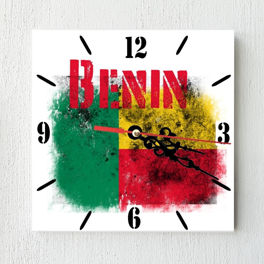 Benin Flag Wall clock patriots CERAMIC Tile Watch Support Décor