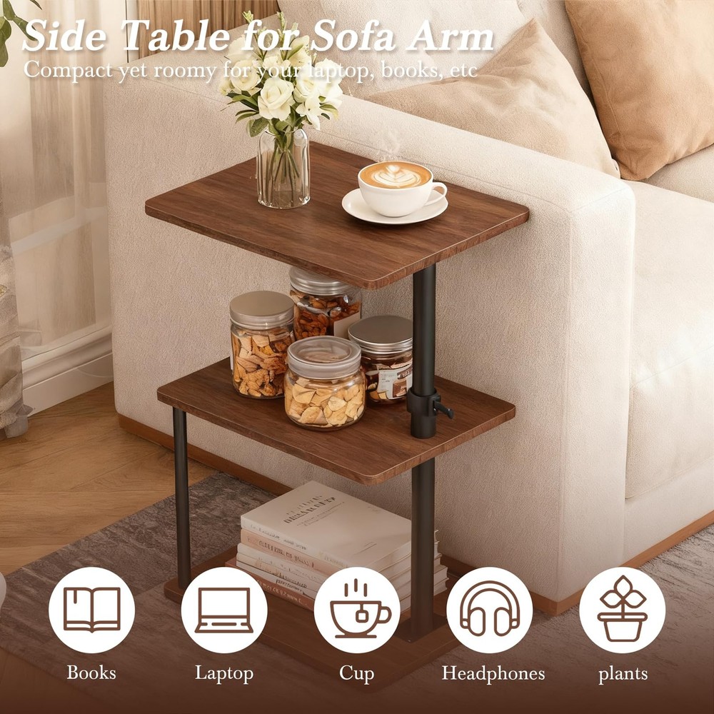 Adjustable Swivel Side Table with Storage Shelf for Small Spaces - End Table