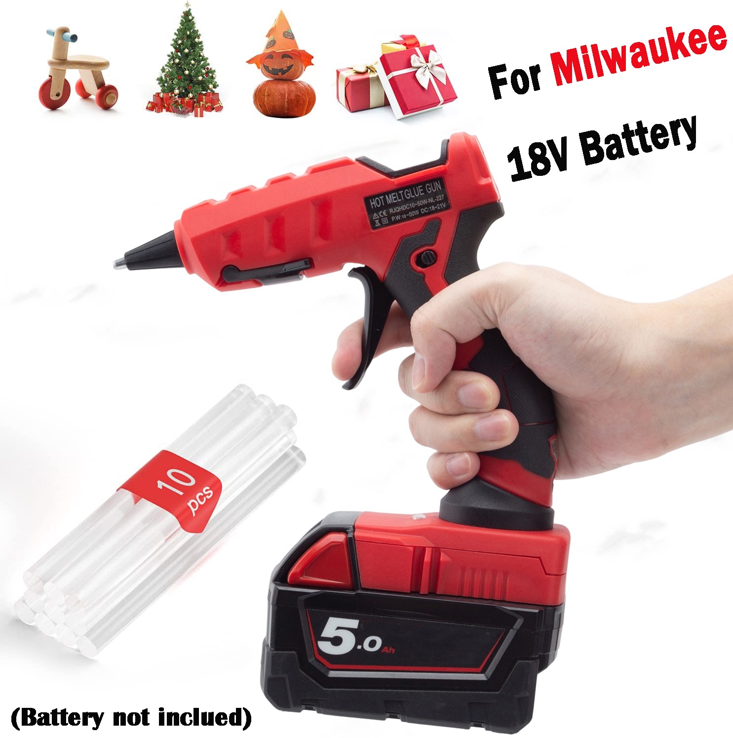 Hot Glue Gun Handheld Quick Preheat For Milwaukee 18V 20V Battery With 10 Sticks