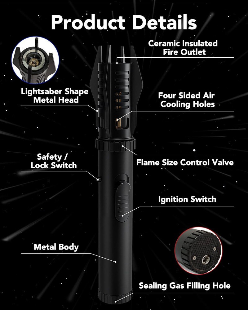 Lamsen Lightsaber Torch Lighter – Butane Refillable Kitchen Torch, 1