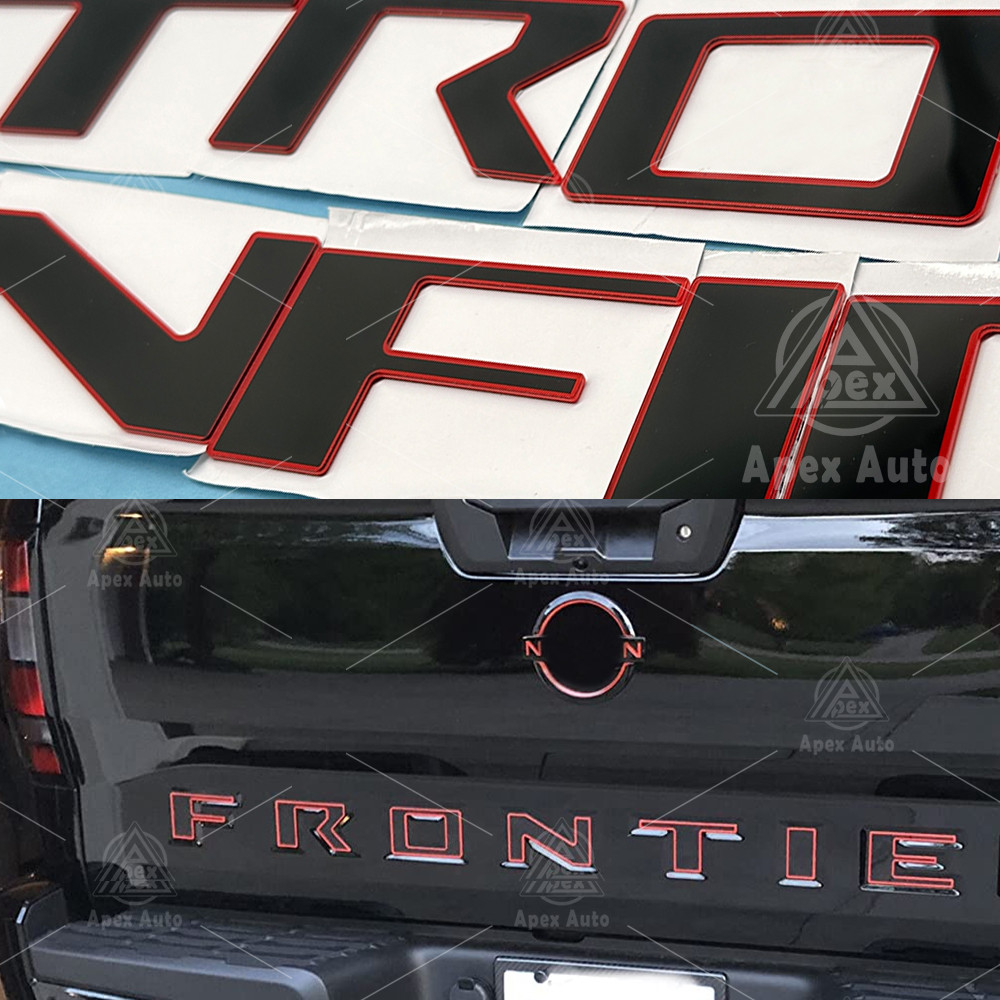 Black Red Outline Tailgate Inserts Letters Emblems For 2020-2024 Nissan Frontier