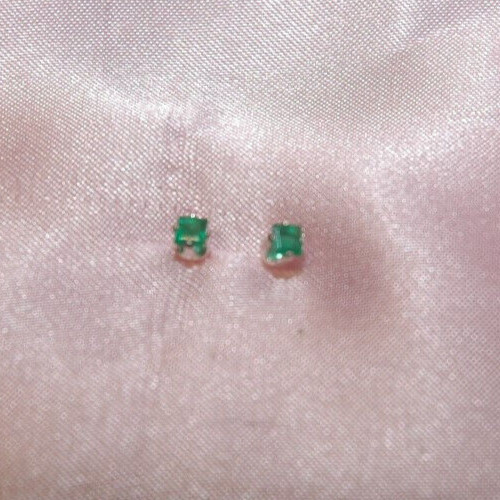 3MMSQUARE EMERALD STUD EARRINGS IN STERLING SILVER app. .30 ct.