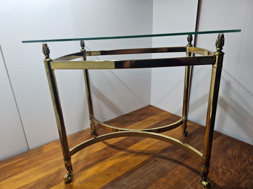 Vintage Labarge Tulip Footed Glass Top Brass Side Table Accent Table Regency MC