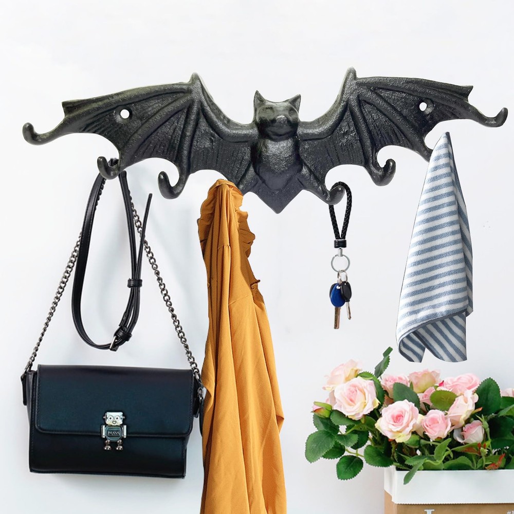 Bat Key Hooks Gothic Bat Key Rack Wall Mount Casting Iron Rustic Decorative H...