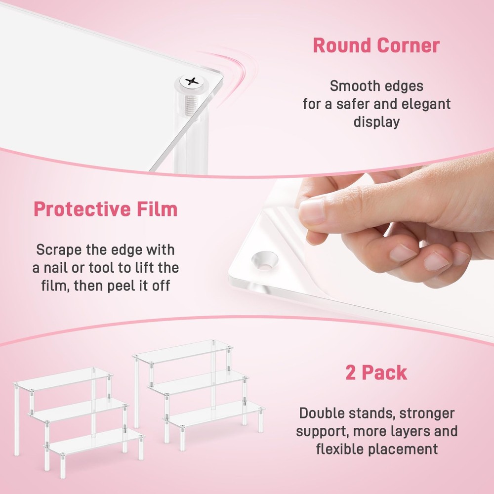 2 Packs Acrylic Display Stand Riser,3 Tier Perfume Organizer Cupcake Stand Ac...