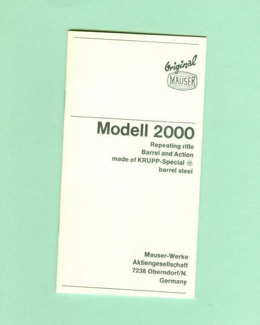 Mauser Model 2000 Owners Manual Reproduction