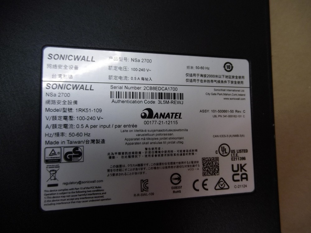 SonicWall NSA 2700 Network Security ** unable to purchase any subscription