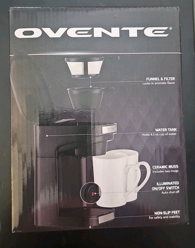 Ovente Drip Coffee Maker with Two Ceramic Mugs