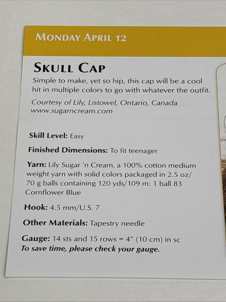 Skull Cap Crochet Pattern Card Page