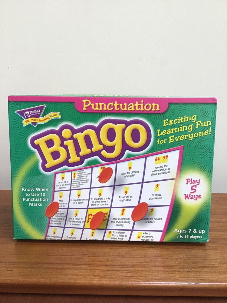 Punctuation Bingo Game Board Game Learning Elementary School Home Schooling