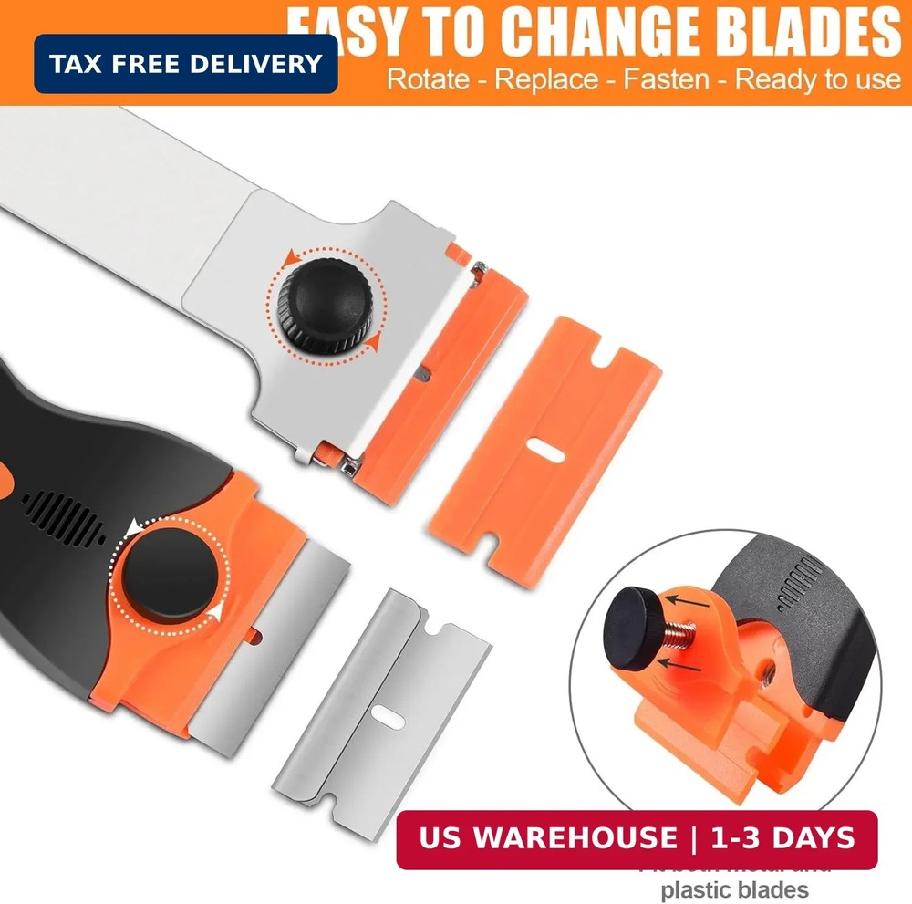 NECAMOCU 4 Pack Razor Blade Scraper, Premium Cleaning Scraper Tool with 50 PCS M