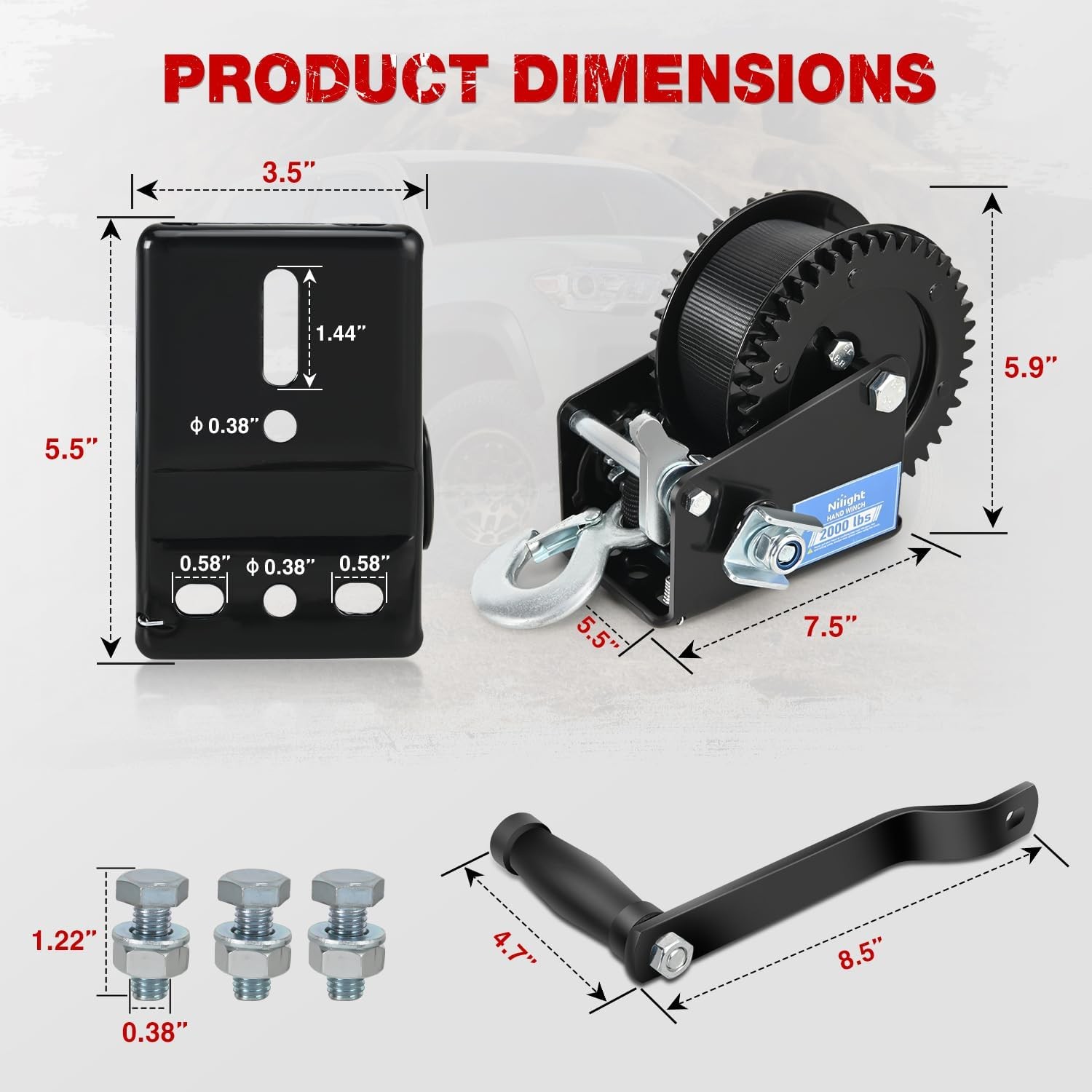 Nilight Boat Trailer Winch 2000 Lbs Hand Crank Winch Heavy Duty Boat Winches