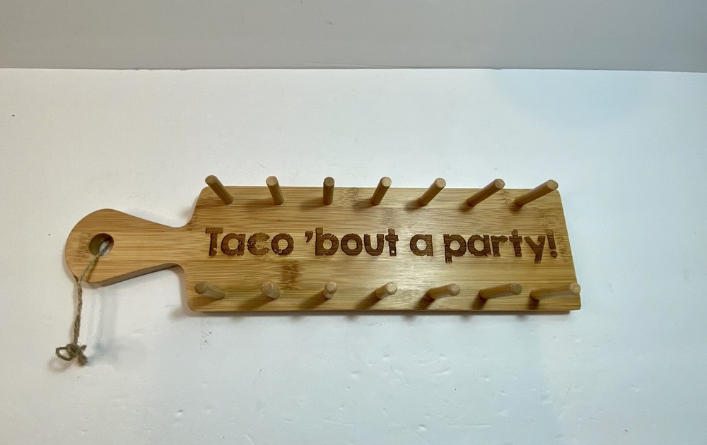Bamboo Taco Tray Appetizer Tray Holder Board Holds 6 "Taco' Bout a Party"