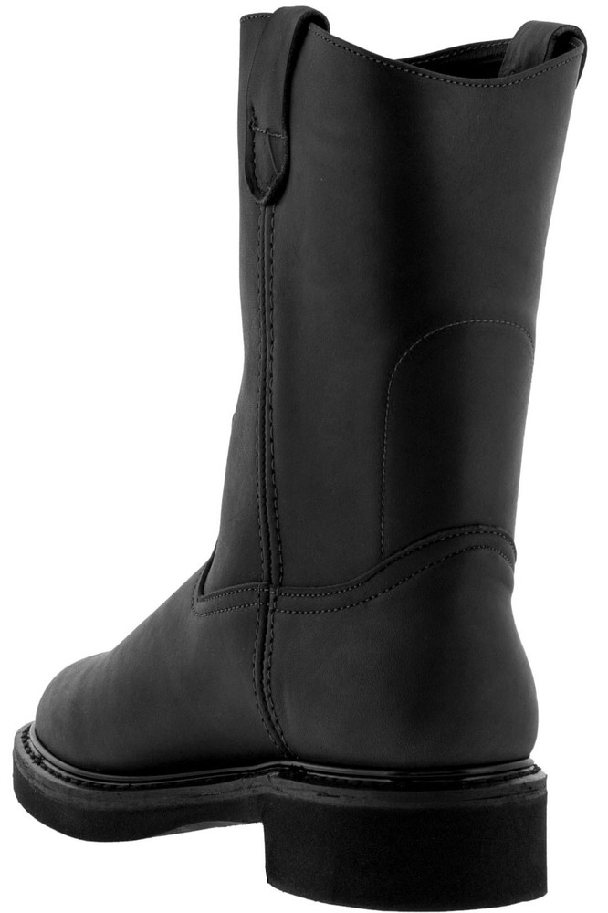 Mens Black Real Leather Work Boots Lightweight Pull On Round Soft Toe Botas