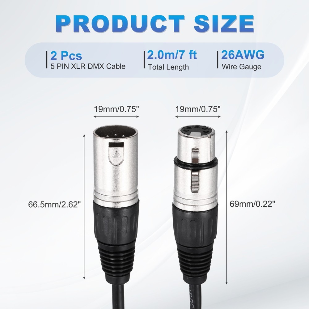 2Pcs 5 Pin XLR Cable 7 ft XLR Microphone Cable for Stage Studio Cable