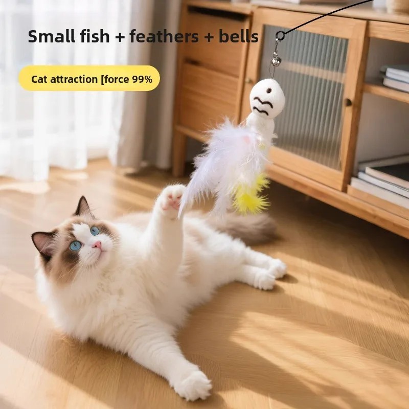 Interactive Cat Teaser Toy 360 Rotating Feather Wand Suction Base Fun