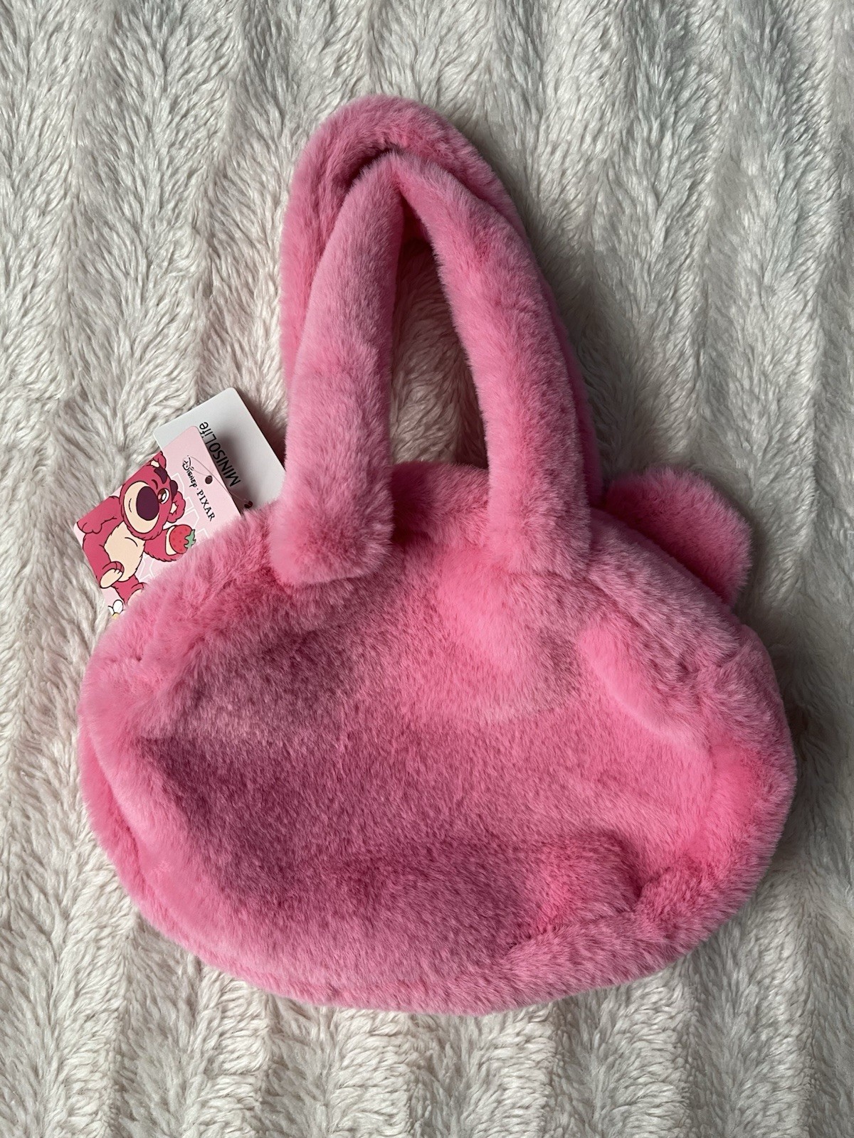 Disney Miniso Pixar Lotso Fuzzy Mini Handbag