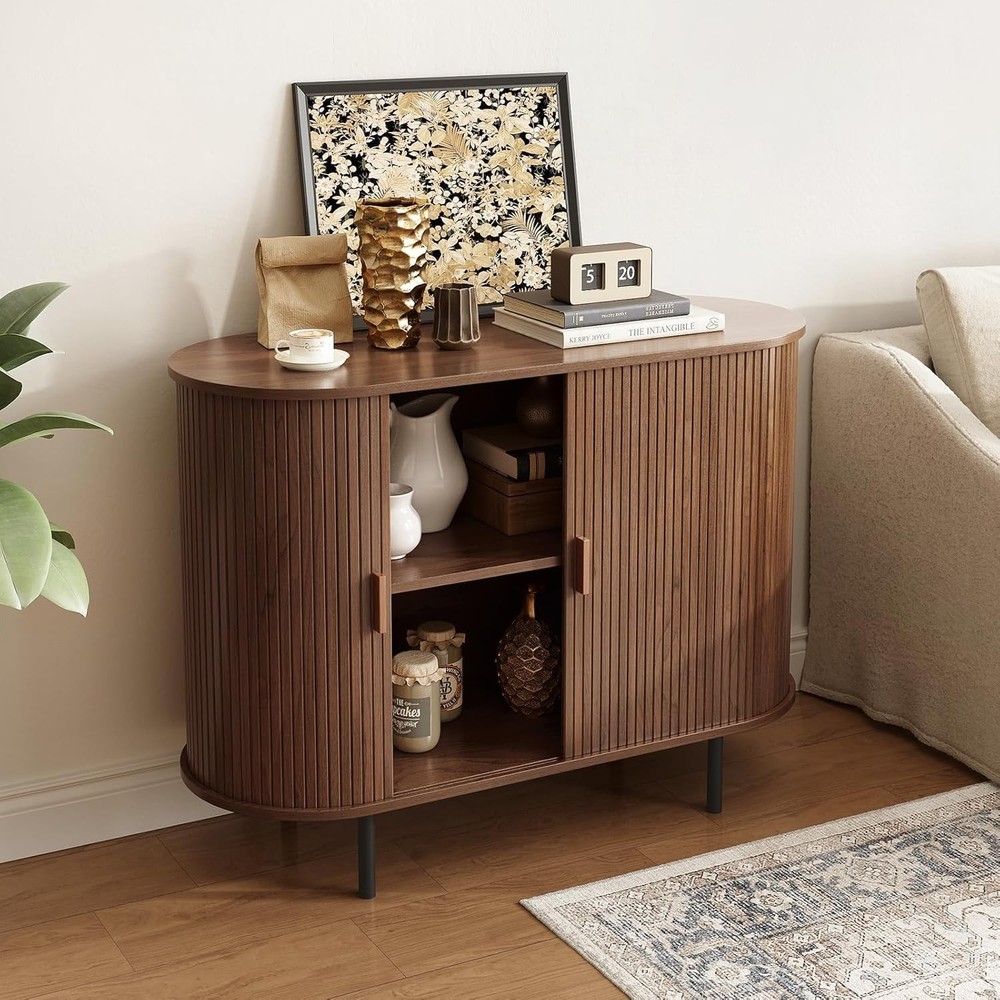 Sideboard Buffet Cabinet Storage with Sliding Doors Adjustable Shelf Modern W...