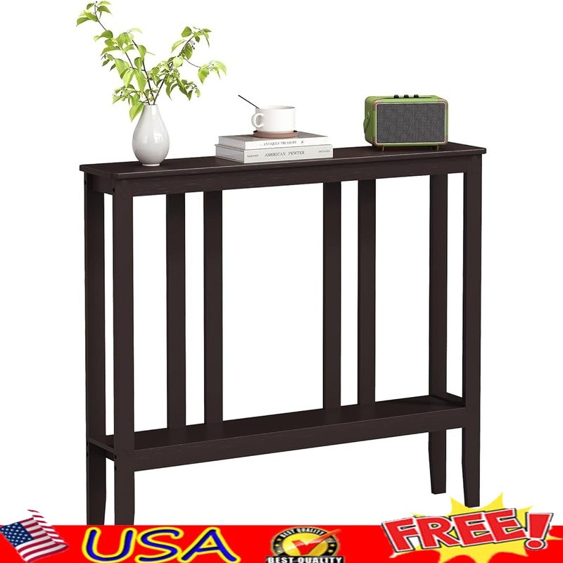 Compact Bamboo Hallway Table 2-Tier Storage Console Entryway Space Saver New